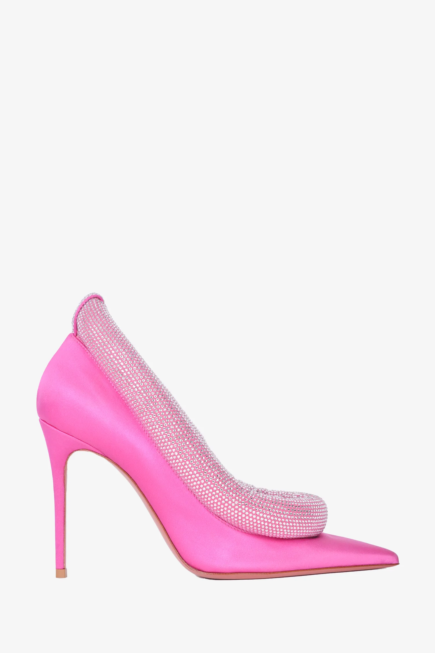 Amina Muaddi Pink Yoon Crystal Padded Satin Pumps Size 38
