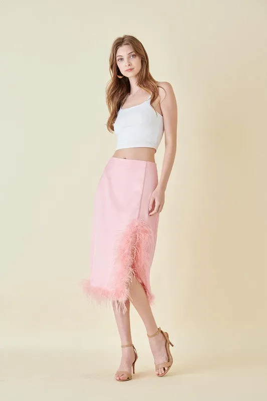 Baby Spice Feather Midi Slit Hi Waist Skirt