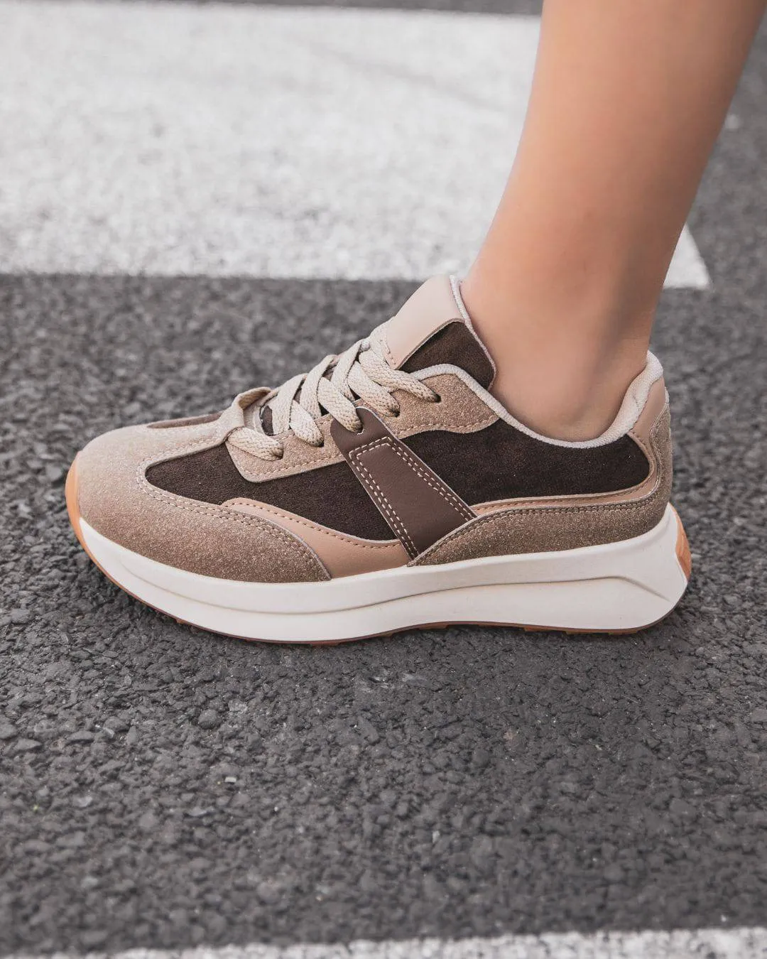 Basket femme camel et beige à lacets - Marion
