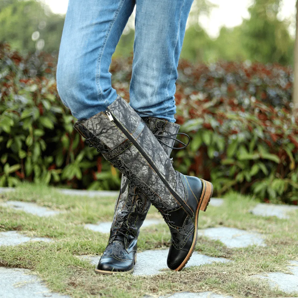 Retro Leather Knee High Boots